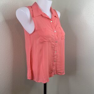 Freebird Sz S Pink Sleeveless Blouse Lace Back Collar Shirt Tank Button Up Top